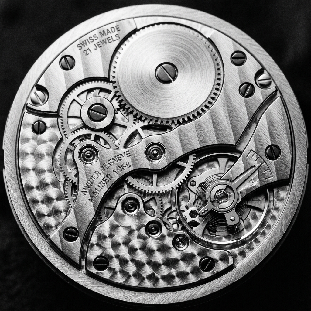 Watch plate showing circular perlage graining